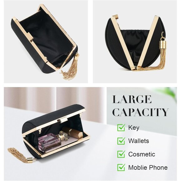 🆕Women Black Silk Clutch Bag Evening Handbag, Fringed Wedding Party Crossbody - Picture 4 of 5